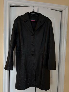 Women's Black Leather Trench Coat
